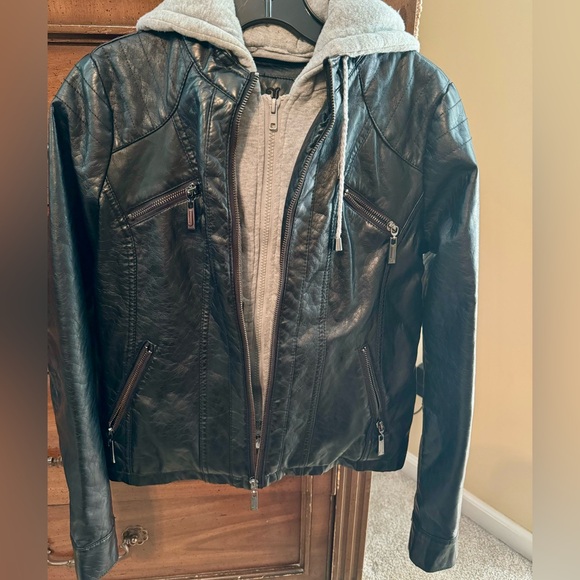 J2 Black Vegan Leather Jacket XS with Removable Hood - Picture 1 of 10